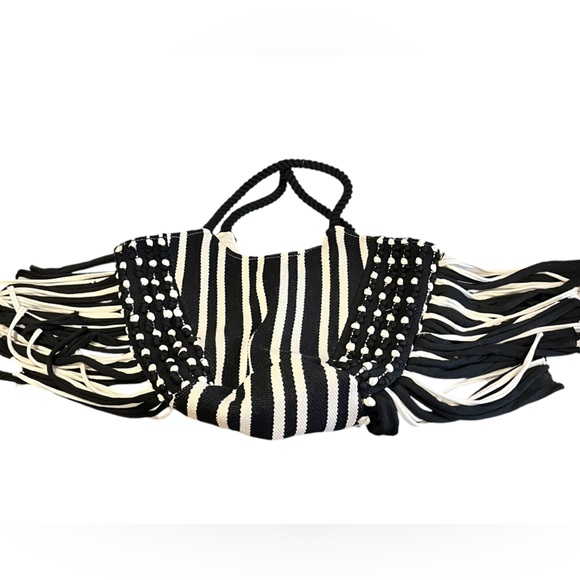 Vintage Black and white cotton macrame boho bag - Picture 5 of 16